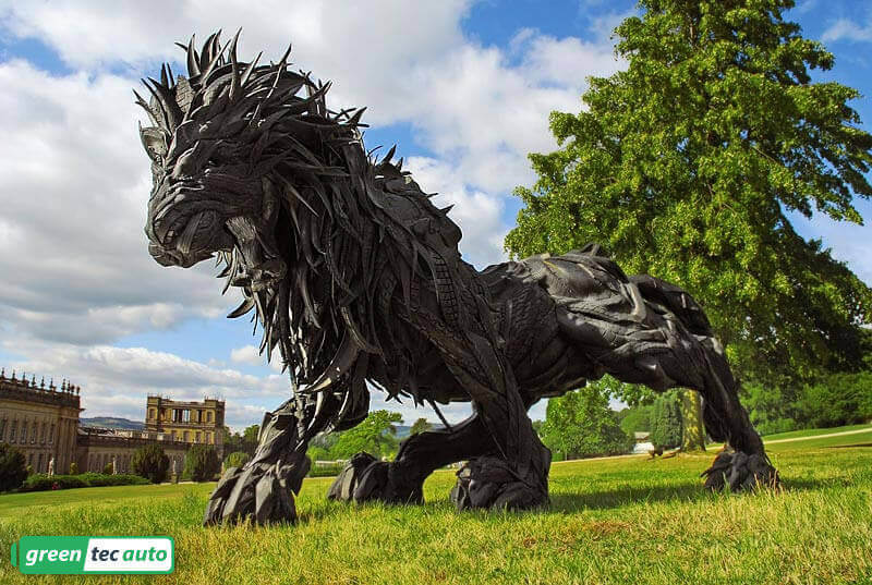 Animal sculpture made from recycled tires