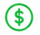 Green dollar sign inside a circular green border, representing money or pricing.]」,
