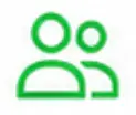 Two green outline user icons side by side, indicating a group or team (two people).