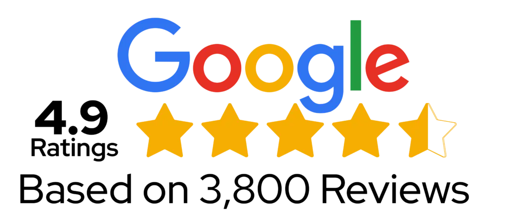Google logo shown above a row of six gold stars, with the last star outlined, signaling a high rating