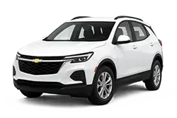 White Chevrolet SUV photographed from a front-right angle, isolated on a white background.