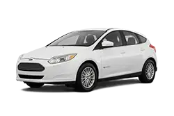 White four-door sedan car angled from the front-left on a white background.