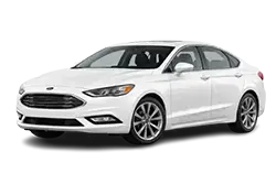 White four-door sedan photographed from a front-right angle against a white background.