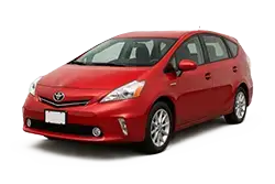 Red compact hatchback car shown from a front-left angle (three-quarter front view).